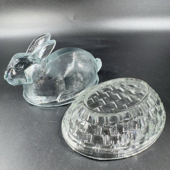 Clear Glass Bunny On A Nest Covered Dish Container Jar Box Storage Glass Box - Picture 11 of 13